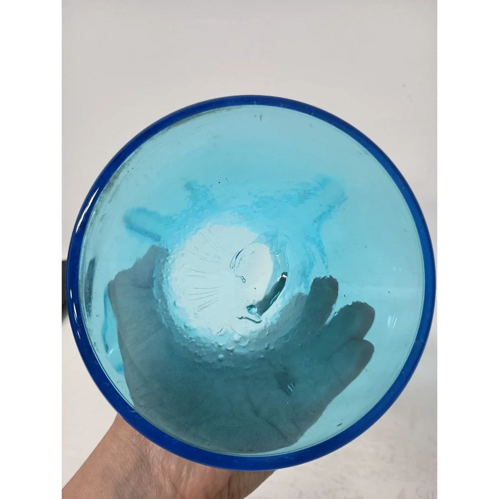 VTG Rainbow Kanawha Blue Glass Vase Ruffle Edge Hand Blown Mid Century Modern - Picture 7 of 10